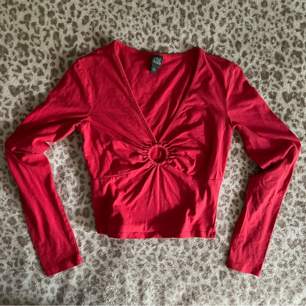 Wild Fable Coral Red Ruched Crop Top